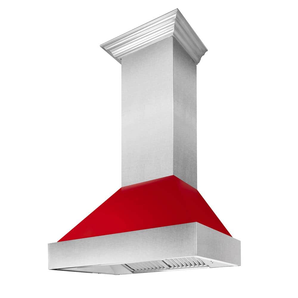 48 in. Ducted Satin Stainless Steel Wall Mount Range Hood with Red Gloss Shell