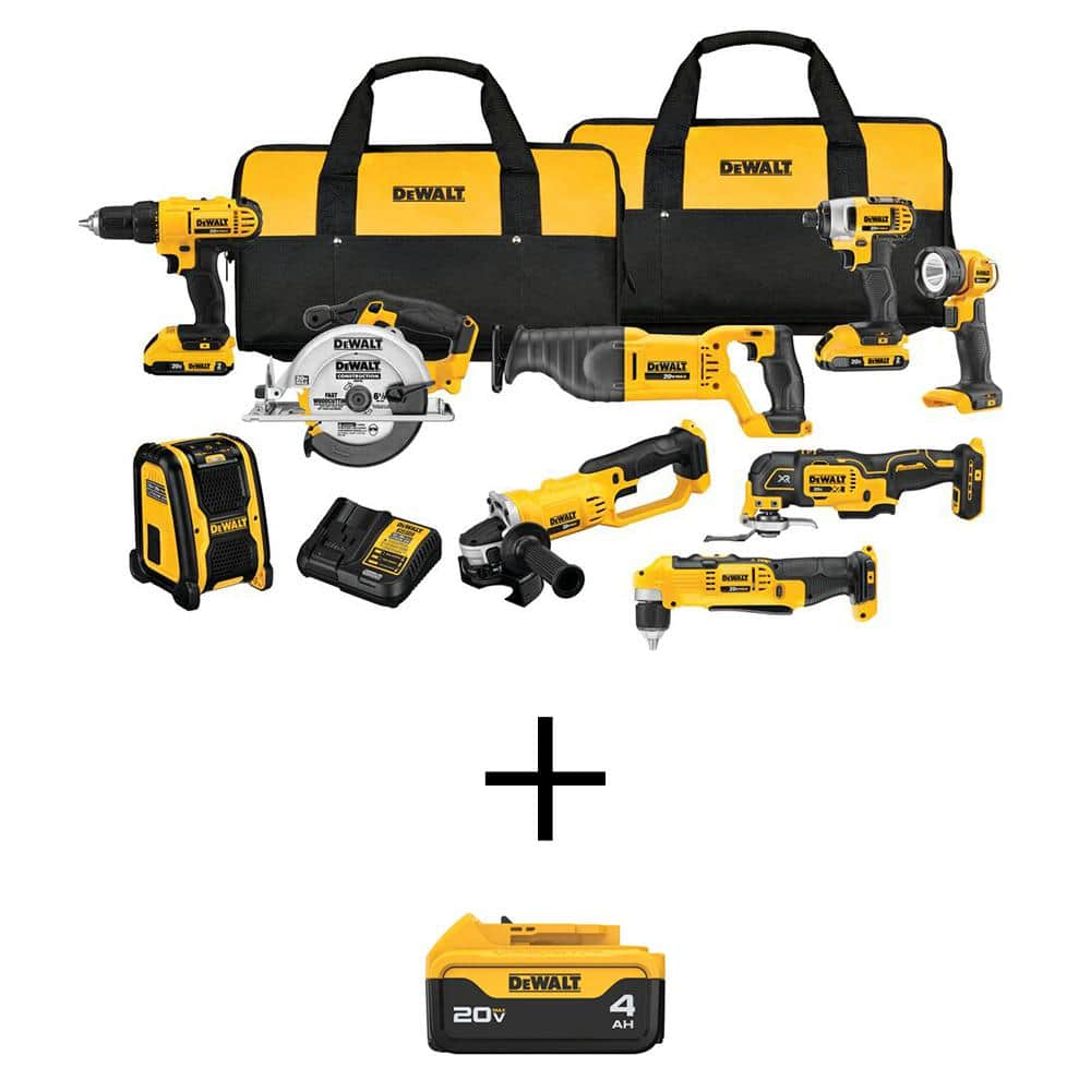 20V MAX Lithium-Ion Cordless 9-Tool Combo Kit, (1) 20V 4.0Ah MAX  Battery, (2) 20V 2.0Ah Batteries and Charger -  DEWALT, DCK940D2WDCB204