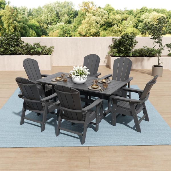 WESTIN OUTDOOR Laguna Outdoor Patio Weather Resistant Gray Adirondack 7-Piece HDPE Plastic Dining Set