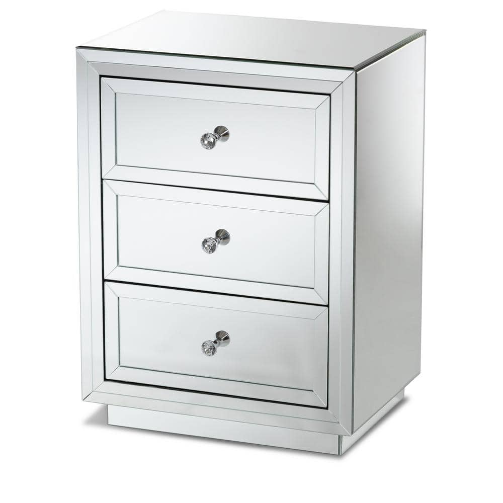 Baxton Studio Lina 3 Drawer Silver Nightstand 150 9183 HD The