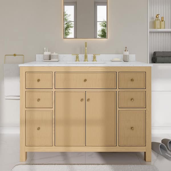 Pendry 48 in. Single Freestanding Tanned Oak Bath Vanity with Carrara Cultured Marble Top Assembled