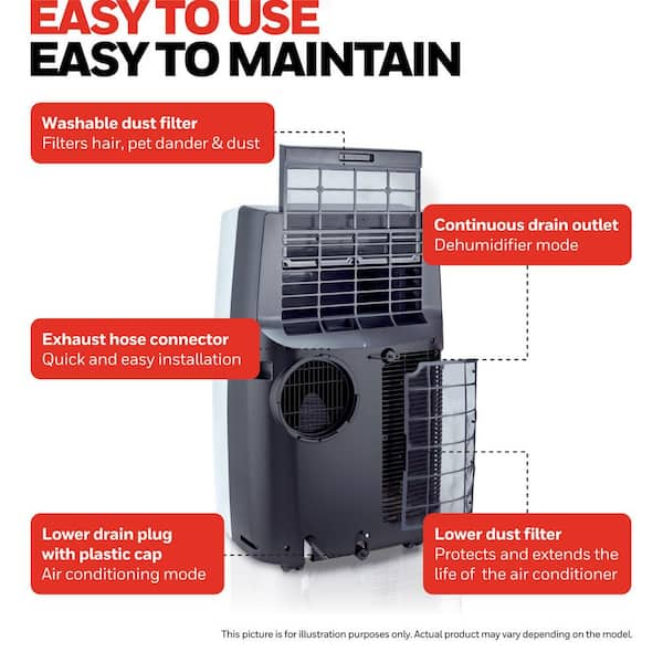 Honeywell - 9,000 BTU Portable Air Conditioner Cools 700 Sq. Ft. with Heater, Dehumidifier and Wi-Fi in Black