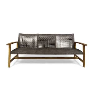 3-Seater Natural Wicker Outdoor Sofa with Acacia Wood Frame, Weather Resistant for Patio, Backyard