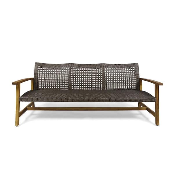 Unbranded 3-Seater Natural Wicker Outdoor Sofa with Acacia Wood Frame, Weather Resistant for Patio, Backyard