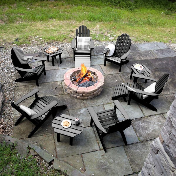Highwood Classic Wesport Black 12-Piece Recycled Plastic Patio Fire Pit Seating Set