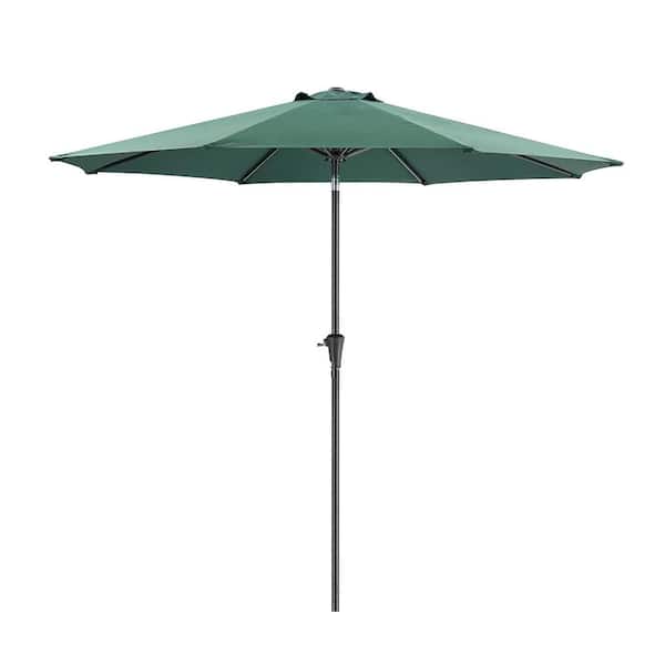 Unbranded 9 ft. Steel Push-Up Patio Umbrella with Push Button Tilt Easy Crank Lift for Market Yard Beach Porch & Pool in Dark Gray