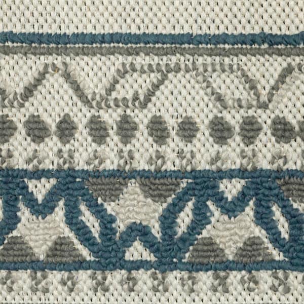 Blue, Beige 2 ft. x 7 ft. Loomed Border Polypropylene Rectangle Indoor/Outdoor Area Rug
