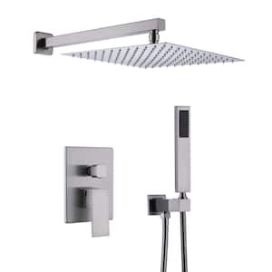 Single Handle 2-Spray 12 in. Square High Pressure Shower Faucet with Hand Shower in Brushed Nickel (Valve Included)