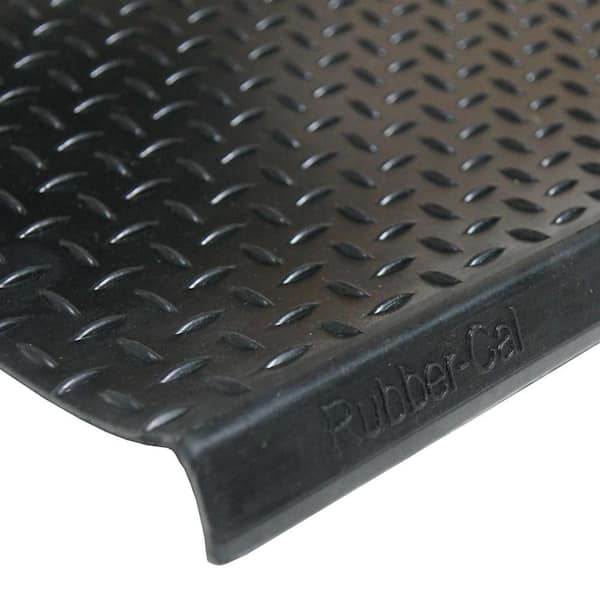 in.Diamond-Plate in. Non-Slip Rubber Tread Stair Mats (6 Pack), Black