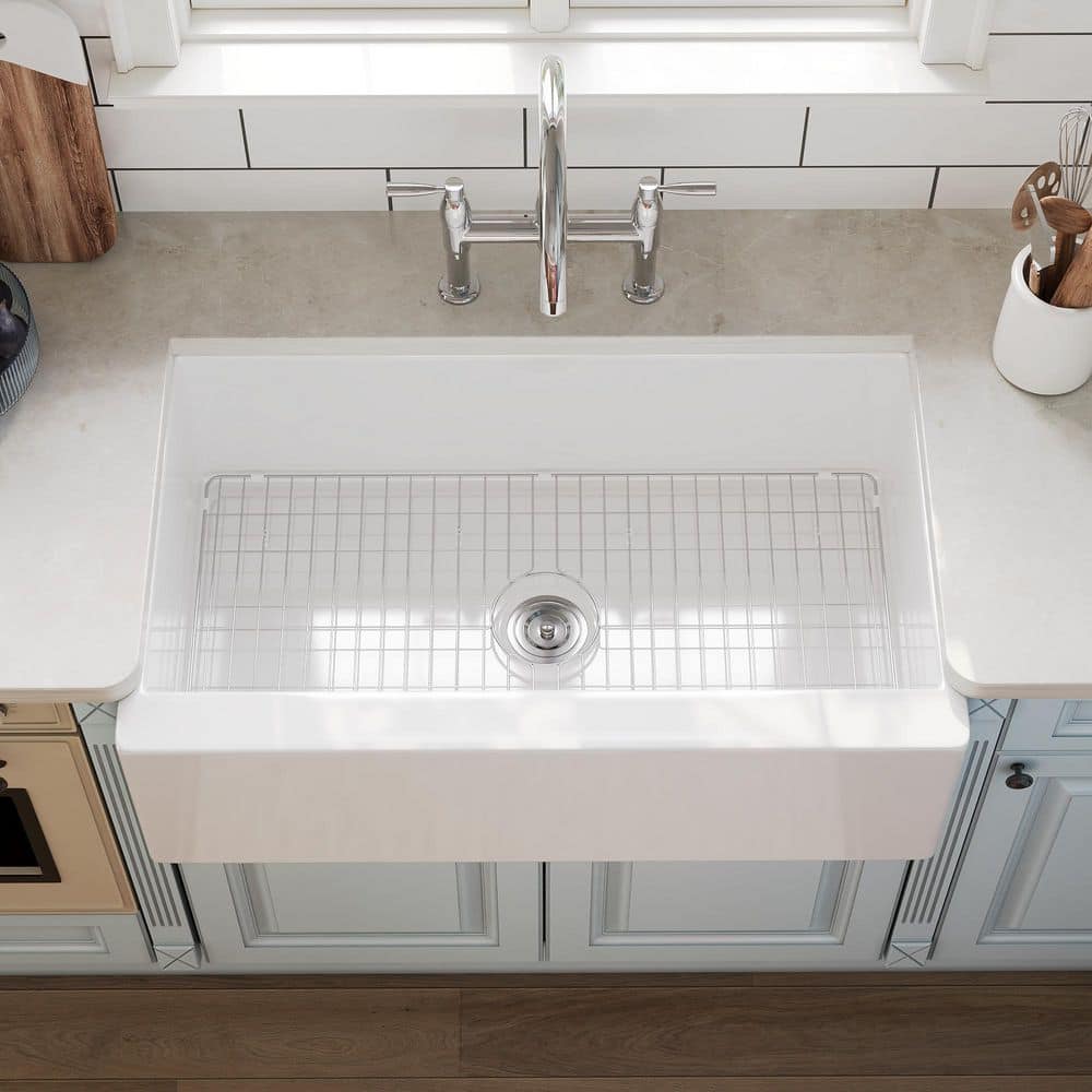 White Fireclay 33 in. Single Bowl Farmhouse Apron Kitchen Sink with Accessories price history on PriceWatchPro