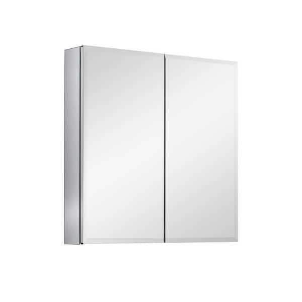 Unbranded 26 in. W x 30 in. H Rectangular Silver Aluminum Framed Medicine Cabinet with Mirror Double door Adjustable Glass Shelves