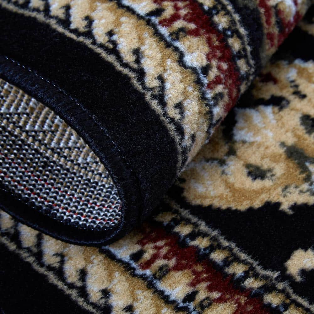 Black Rectangular Medallion Synthetic Area Rug
