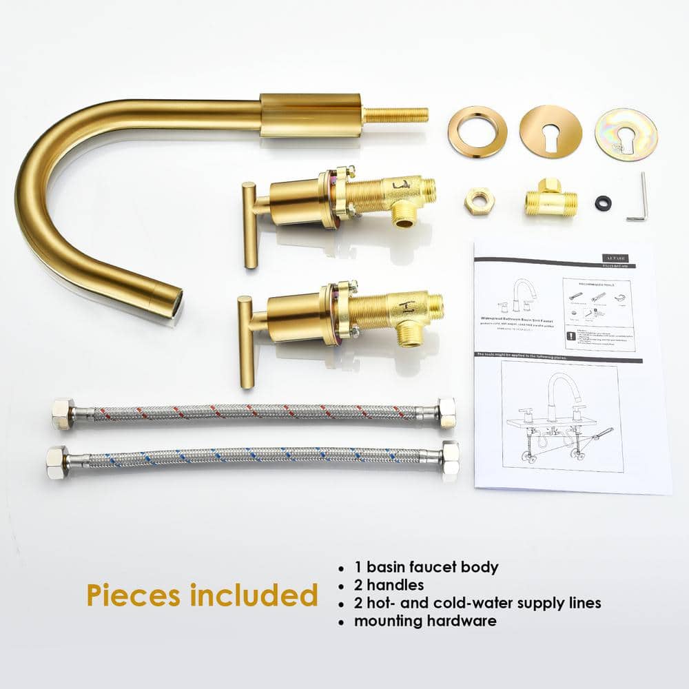 Balen Brushed Gold Solid Brass Widespread Bathroom Faucet