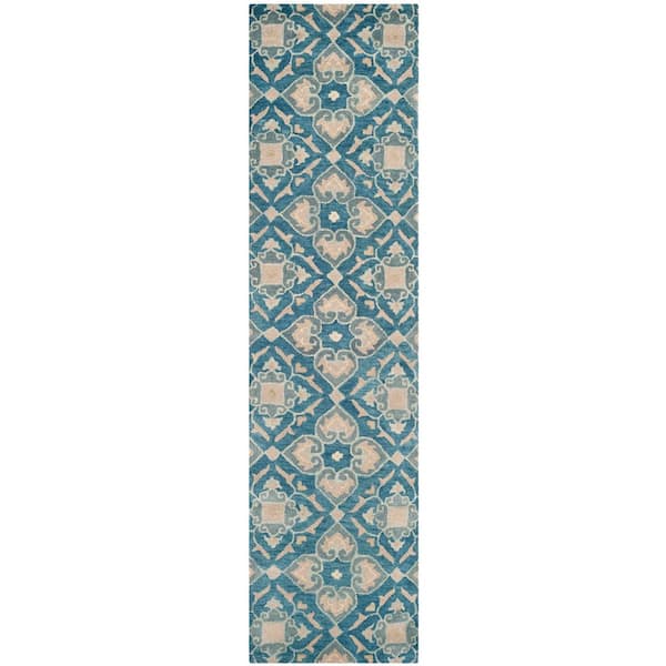 Wyndham 2 ft. x 9 ft. Blue/Gray Diamond Floral Runner Rug
