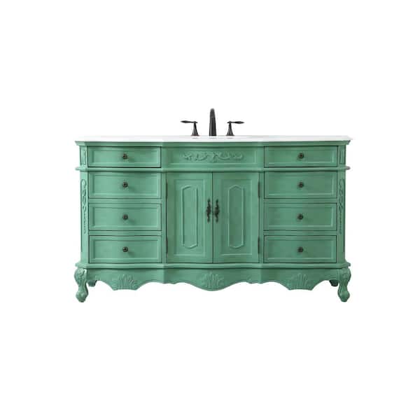 Unbranded Simply Living 60 in. W x 21 in. D x 36 in. H Single Sink Bath Vanity in Vintage Mint with Ivory White Engineered Marble