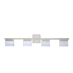 Vicino 30 in. W x 5.71 in. H Satin Nickel Dimmable Integrated LED Vanity Light with Frosted Glass Rectangular Shades