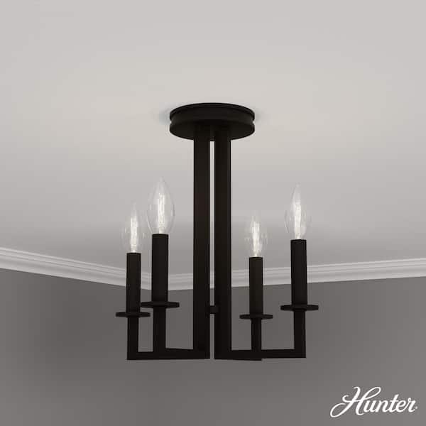 Hunter Bearden 13 in. 4-Light Candle-Style Natural Iron Semi- Flush Mount with No Bulbs Included