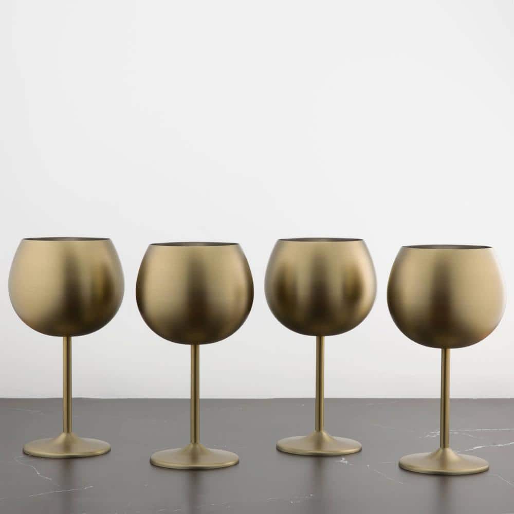 Set of 4 Brushed Gold Stainless Steel Wine Goblets