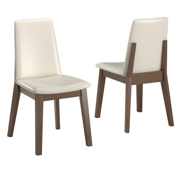 Walnut Wood Finish White Vegan Leather Dining Chair (Set of 2)