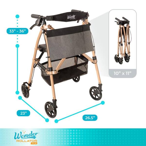 Stander Wonder Rollator Plus, 4-Wheel Lightweight Folding