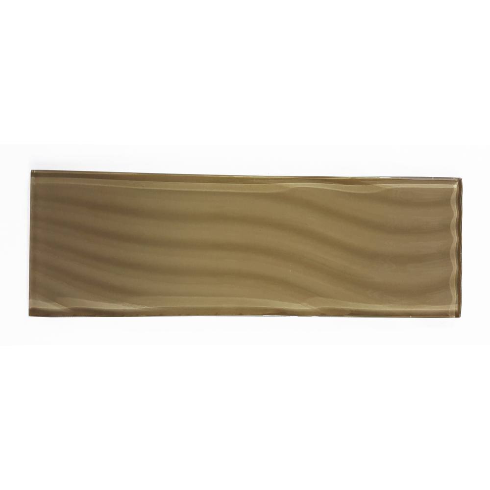 ABOLOS Coastal Style Textured Subway 4 in. x 12 in. Glossy Tan Glass ...