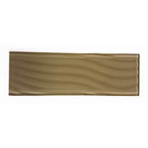 Coastal Style Textured Subway 3 in. x 3 in. Glossy Tan Glass Tile Sample