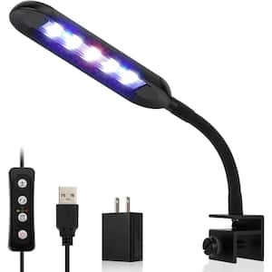 Multi-Color Mini Clip-on Aquarium Light with Built-in Timer and USB Port (Include Power Plug) in Black