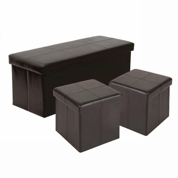 OS Home and Office Furniture Dark Brown 3-Piece Storage Ottoman