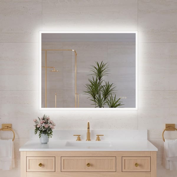 ANGELES HOME 40 in. W x 32 in. H Rectangular Framed LED Wall Bathroom Vanity Mirror, Front and Backlit, Dimmable, Defogger, Easy Hang