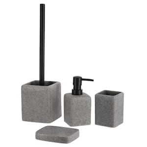 4-Pieces Bath Accessory Set with Soap Pump, Tumbler, Soap Dish and Toilet Brush Holder in Grey Granite Polyresin