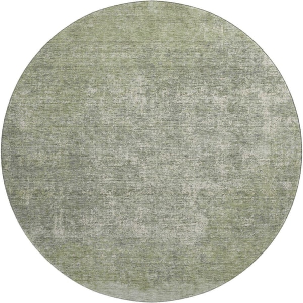 Mayfield Premium Machine Washable Abstract AMF2214 Aloe 8 ft. x 8 ft. Round Rug