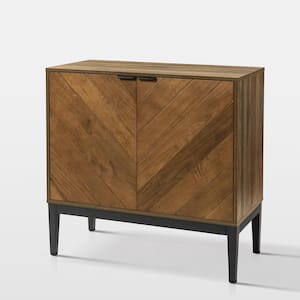 Franz Walnut 32 in. Tall 2-Door Accent Cabinet with Adjustable Shelves and Metal Legs