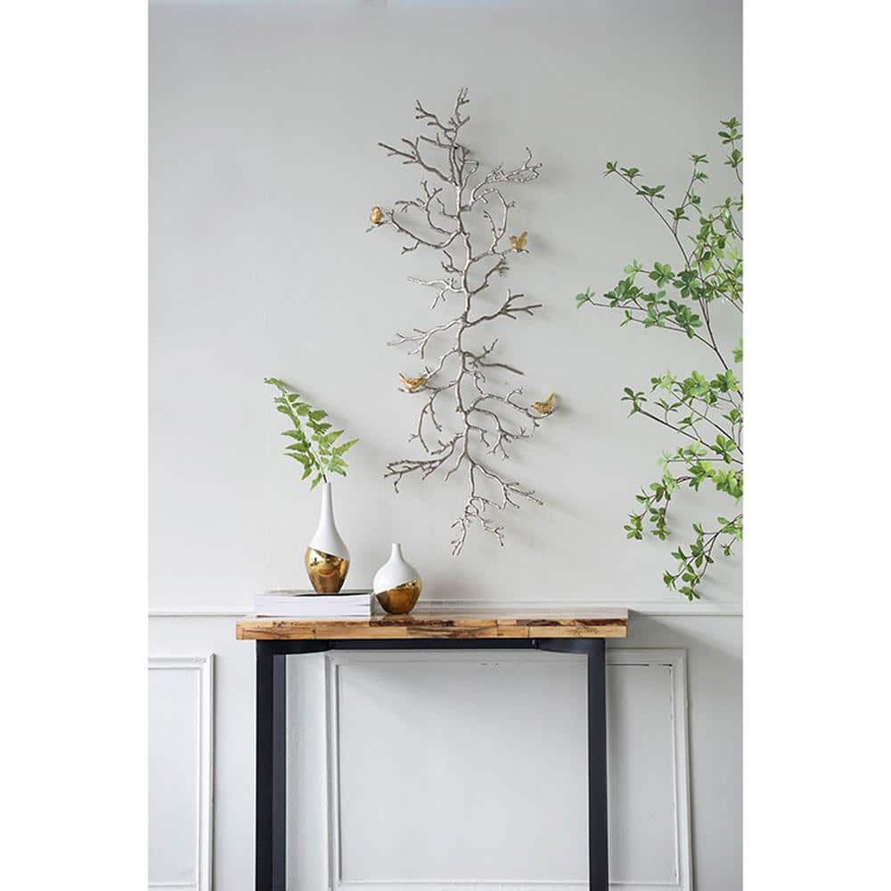 Silver Branch Wall Sculpture with Gold Birds