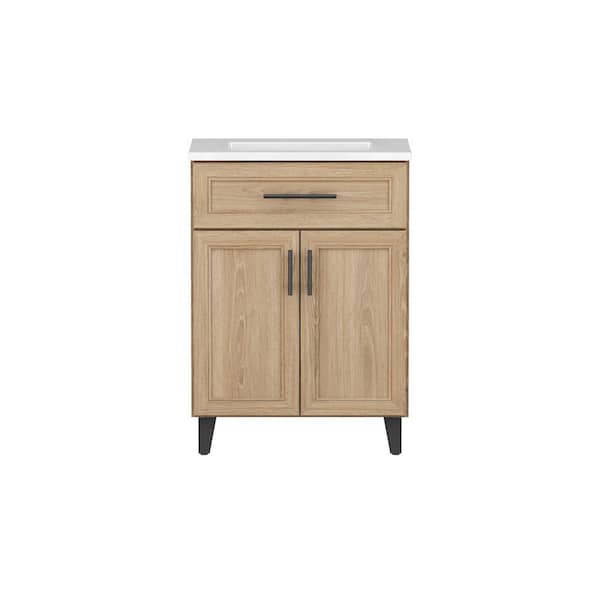 Cranwood 24.5 in. W x 18.75 in. D x 33.7 in. H Single Sink Bath Vanity in Sandstone with White Cultured Marble Top