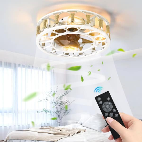19.70 in. Smart Indoor White Caged Low Profile Standard Ceiling Fan with LED