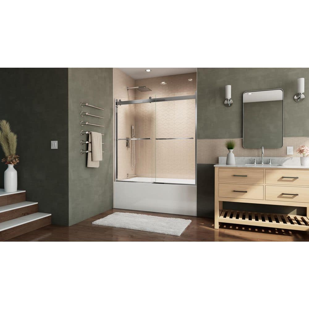 Essence-H 56-60" Chrome Semi-Frameless Sliding Tub Door