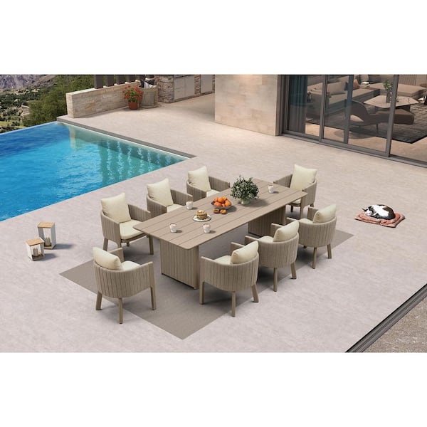 13-Piece Aluminum Outdoor Dining Set All-Weather Modern Rectangular Dining Table and Chairs with Olefin Cushions, Beige