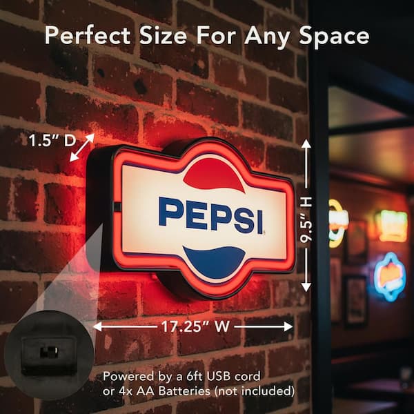 Pepsi LED アクリルサインボード American Art Decor 17 in. Red, Blue LED Neon Rope Pepsi Sign, ABS