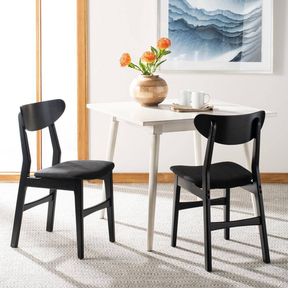 Transitional Black Wood Upholstered Side Chair Set of 2