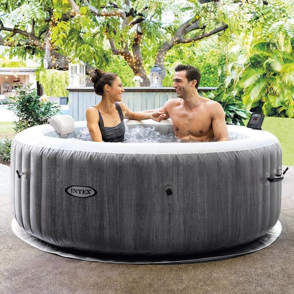 Intex PureSpa Plus 77 x 28 4-Person Greywood Inflatable Hot Tub  Bubble 140 Jet Spa, 120-Volt 28439EP-HD