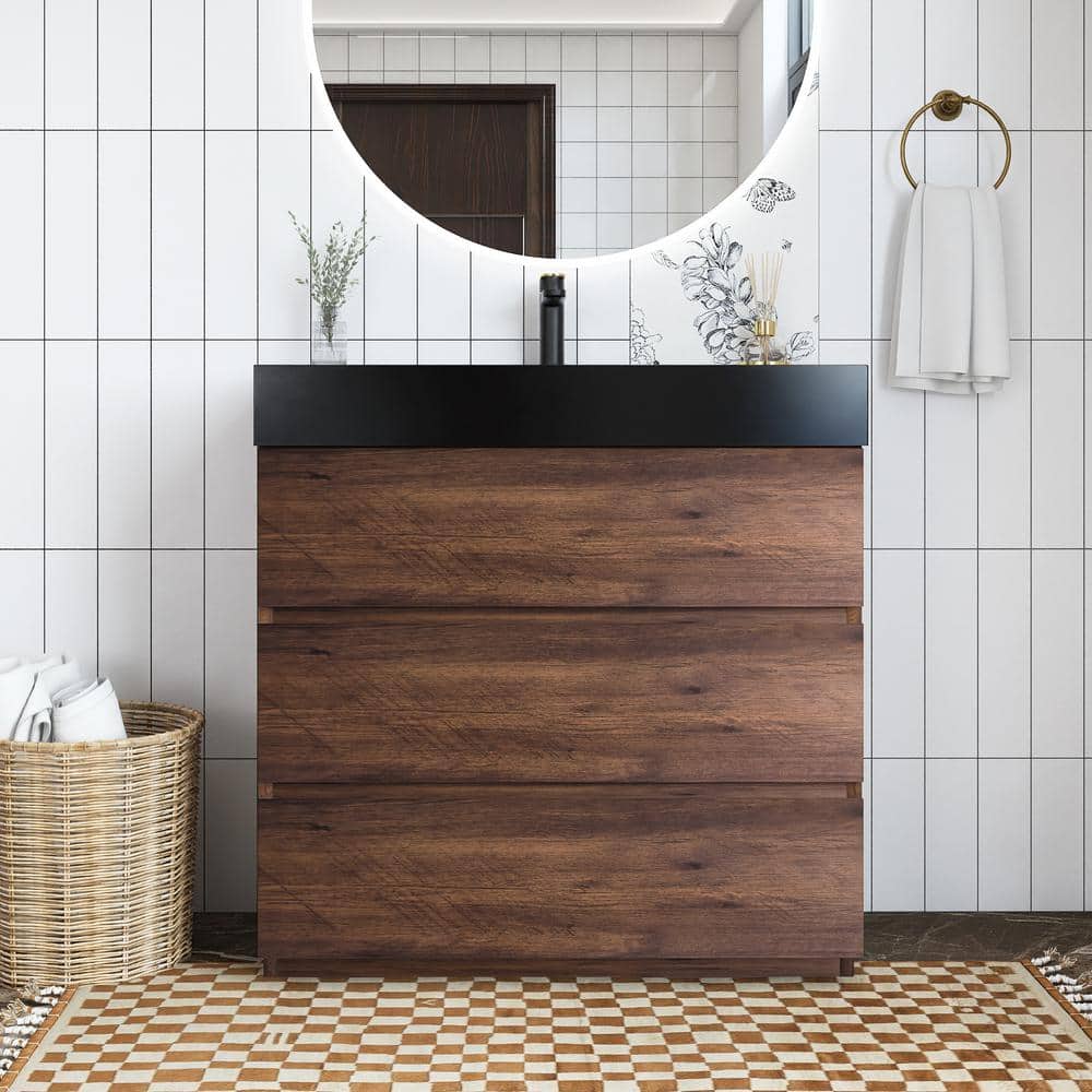 36 in. W x 18 in. D x 37 in. H Single Sink Freestanding Bath Vanity in Waln