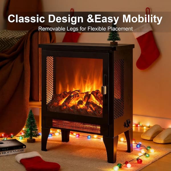 17 in. Freestanding Electric Fireplace Stove Heater with 3D Flame Effect Classic CSA/UL Certified in Black