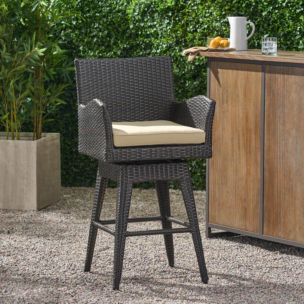 Braxton Multi Brown Wicker Swivel Bar Height Armchair
