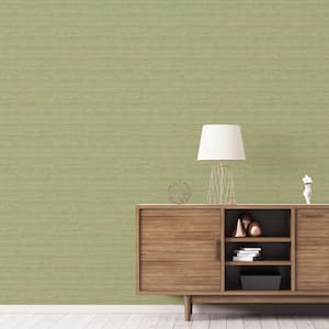 Grasscloth Design Green Matte Finish Vinyl on Non-Woven Non-Pasted Wallpaper Roll