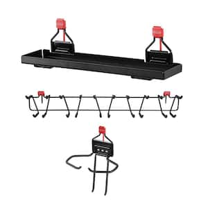 Outdoor Metal Backyard Shed Shelving and 34 in. Tool Rack and Power Tool Holder