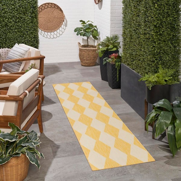 Positano Yellow 2 ft. x 12 ft. Diamond Contemporary Runner Area Rug