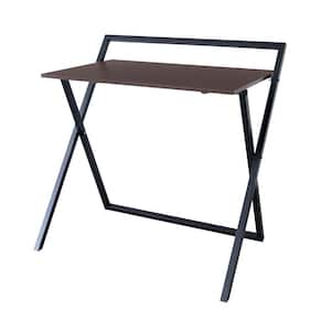 22 in. Rectangular Folding Wooden Natural/Black Home Office Computer Desk with Metal Base