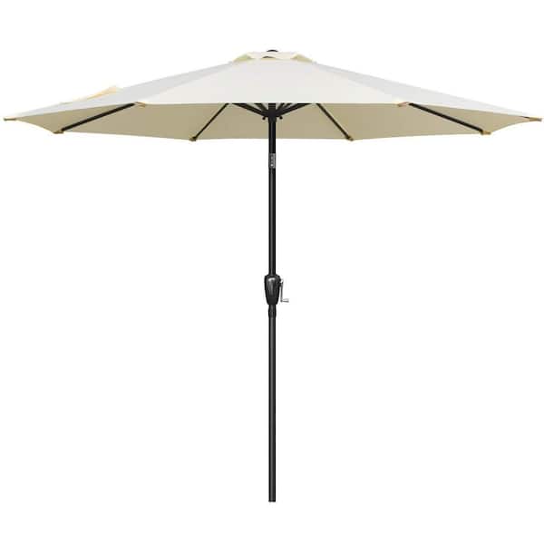 AQQRRA 9 ft. Powder Coated Poles Market Umbrella Outdoor UV-Protection with Push Button Tilt/Crank Patio Umbrella, Beige