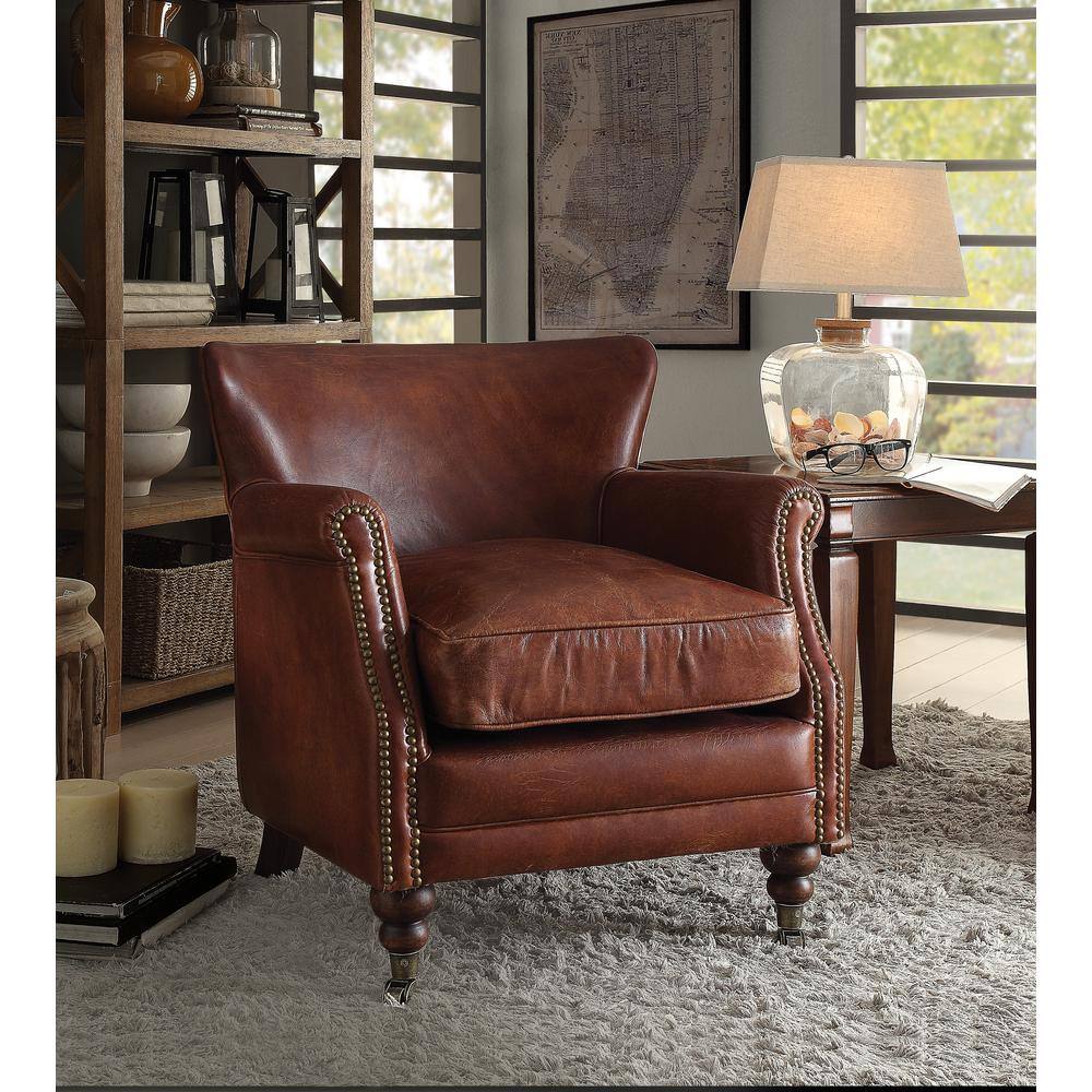 Leeds Vintage Dark Brown Leather Chaise with Wooden Legs