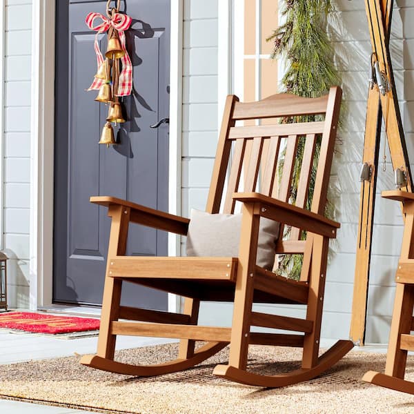 DEXTRUS Patio Frame Plastic Outdoor Rocking Chair with Brown Cushion